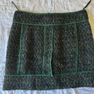 J. Crew Green Tweed Mini Skirt with Emerald Piping